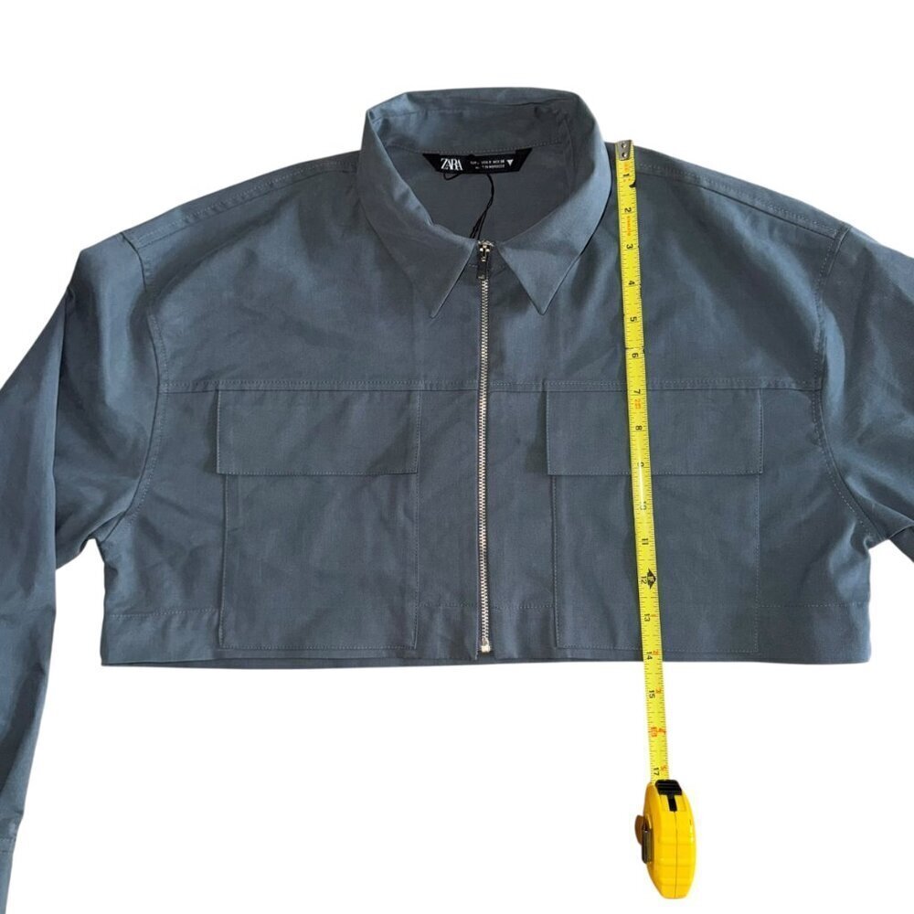 Zara Women’s Army‎ Gray Utility Jacket Cropped Style Women's Size Small - Picture 4 of 8